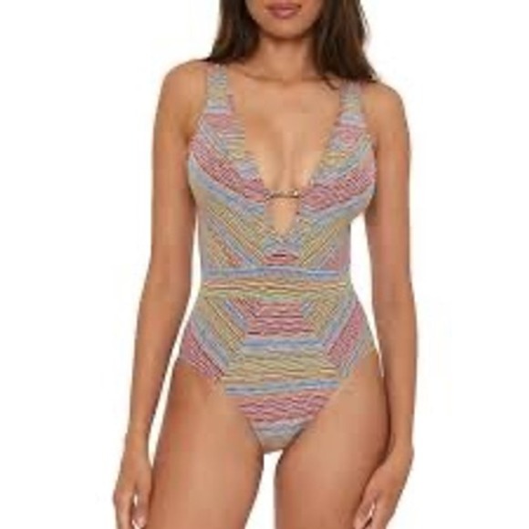 Becca by Rebecca Virtue Other - BECCA Free‎ Spirit Plunge One-Piece Swimsuit, Multicolor Women's Size Large